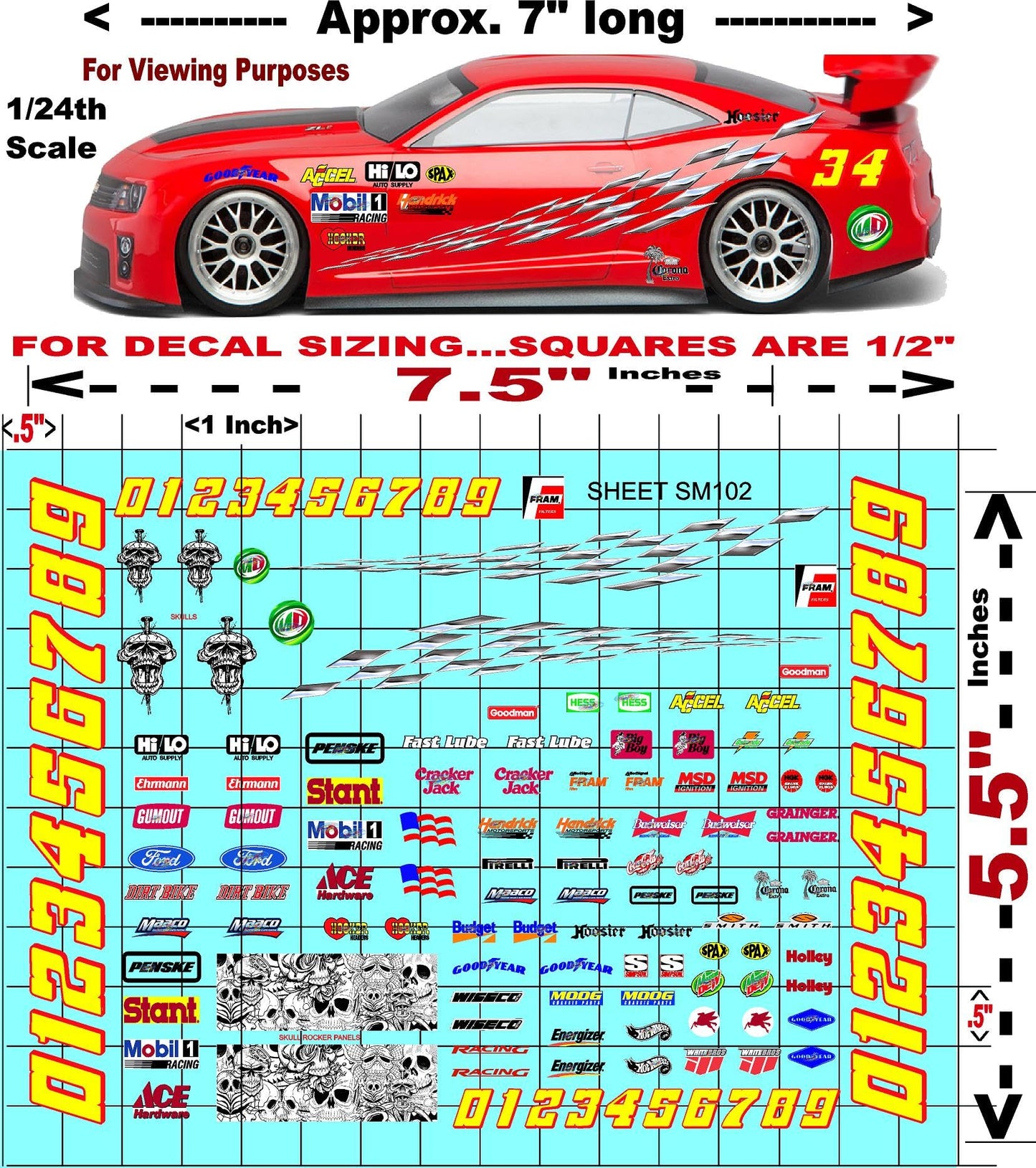 Clear Vinyl Sticker Sheet SM102-R/C Model Decal-1/18th - 1/12th-1/10th Scale DIE-Cut-Peel Radio Control | Slot Cars l REVELL