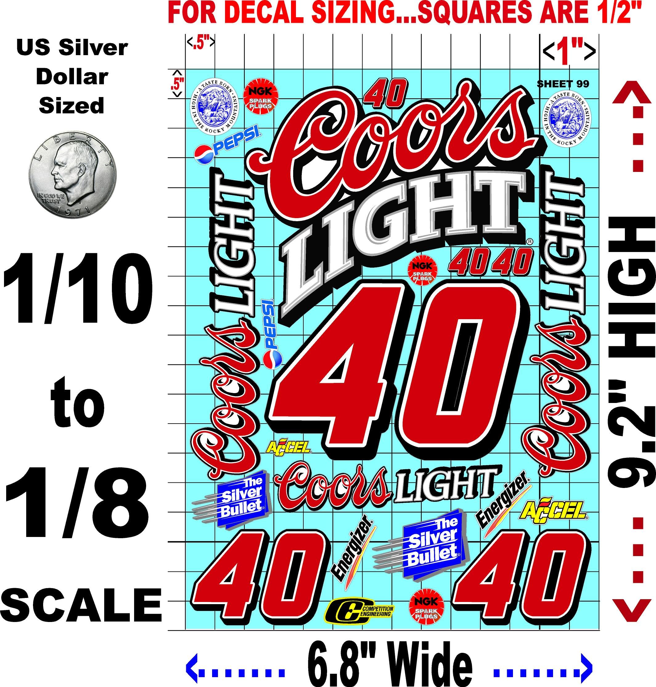 White Vinyl Sticker Variety Sheet 99-1/10th - 1/8th Scale Large 6.8" x 9.2"h Vinyl R/C Model Decal Sticker Sheet Radio Control Lexan Body
