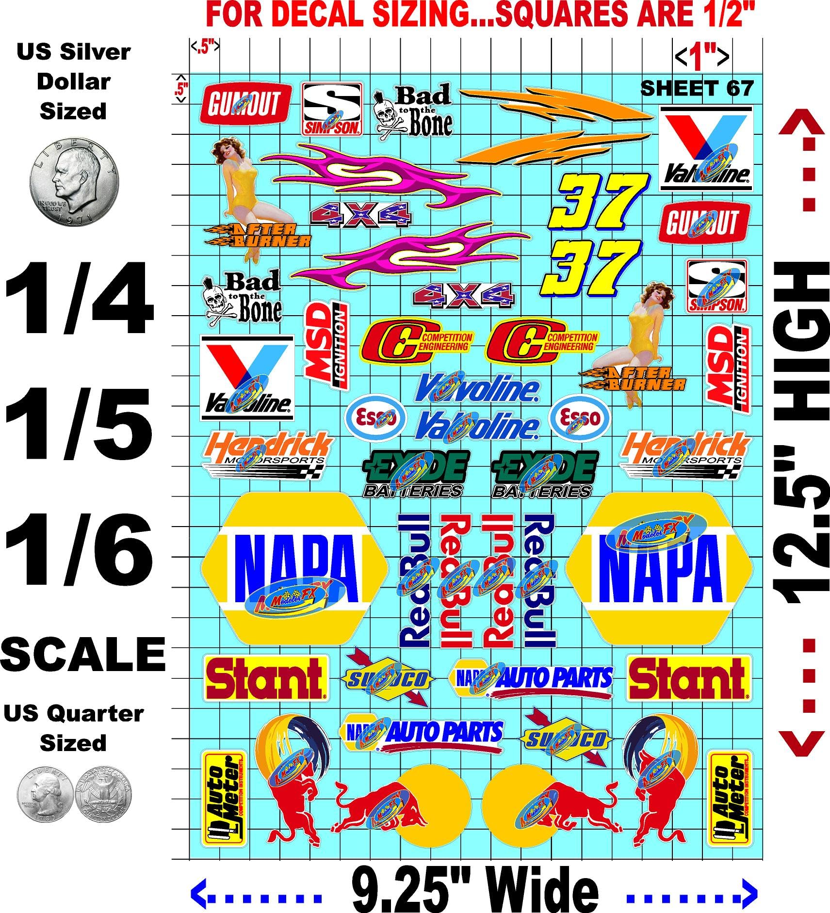 Clear Matte Finish Sheet Clear 67 Vinyl R/C Racing Sponsor Sticker Gang Sheet-1/4-1/5-1/6th Scale Decal Sticker Radio Control Lexan Body–Die-Cut to Shape-Peel & Stick–Water Slide