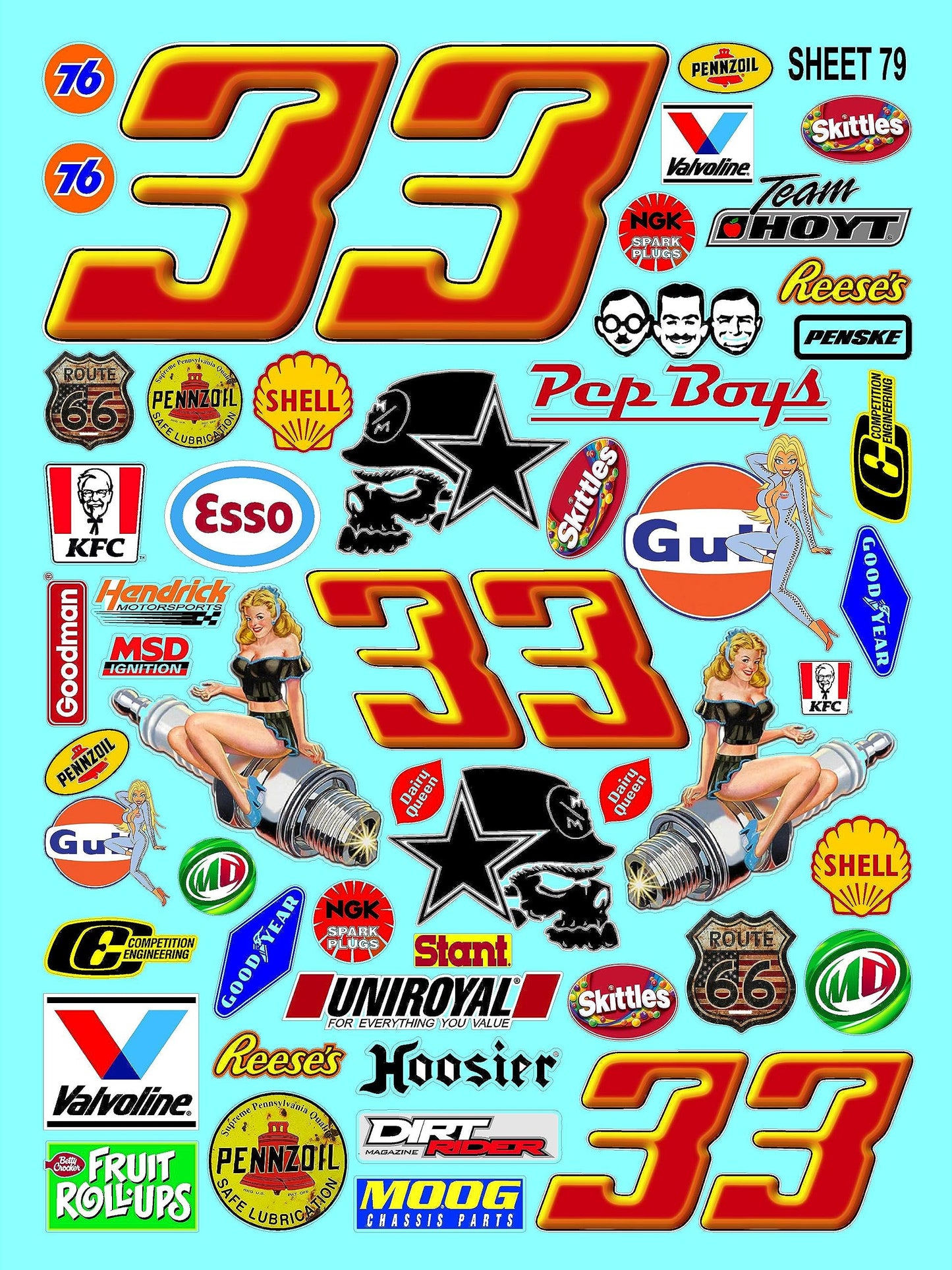 White Vinyl Sticker Variety Sheet 79-1/10th - 1/8th Scale Large 6.8" x 9.2"h Vinyl R/C Model Decal Sticker Sheet Radio Control Lexan Body