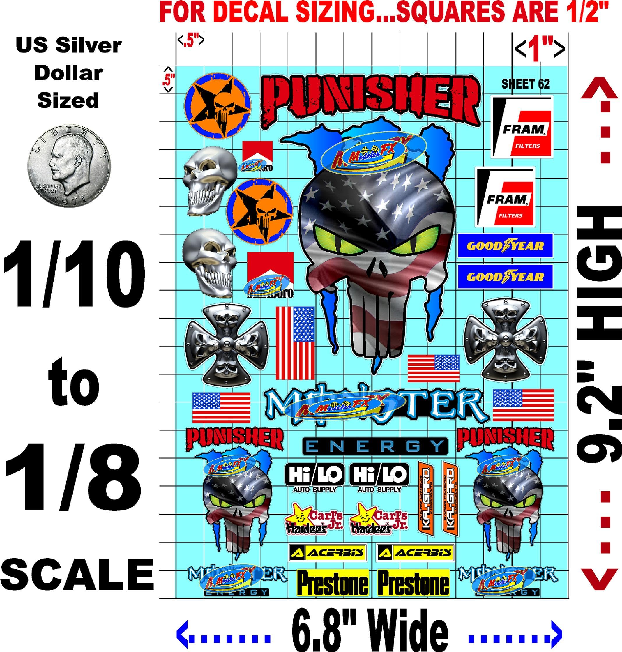 White Vinyl R/C Racing Sponsor Sticker Gang Sheet 62-1/8th � 1/10th Scale Model Decal Sticker Sheet R/C Lexan Body - Decorate Your R/c Cars, Boats, Truck Model � Die-Cut to Shape - Peel & Stick