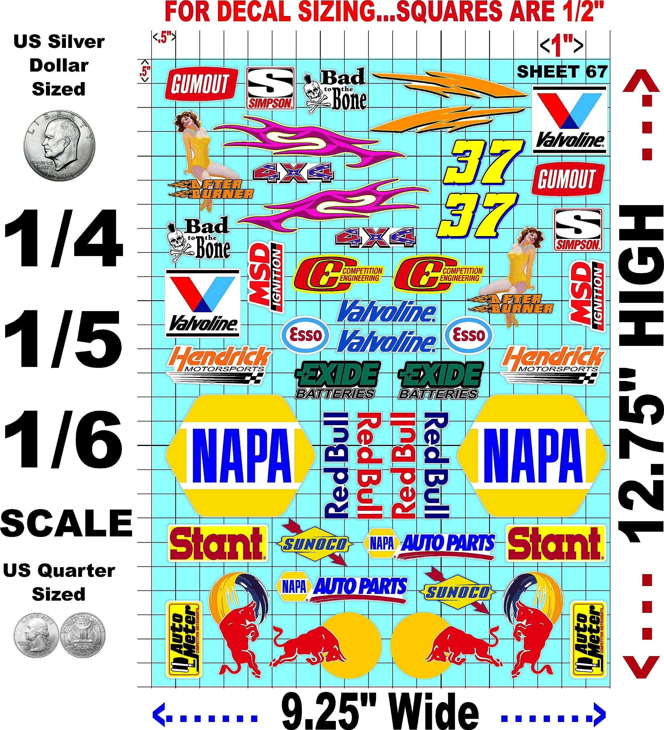 Clear Vinyl R/C Racing Sponsor Sticker Gang Sheet Wrench -1/4-1/5 � 1/6th Scale Model Decal Sticker Sheet Radio Control Lexan Body � Die-Cut to Shape - Peel & Stick � Water Slide - Car - Nostalgic