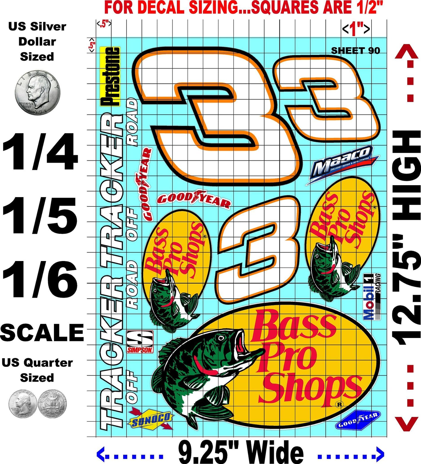 White Vinyl Sheet 90 R/C Racing Sponsor Sticker Gang Sheet Wrench -1/4-1/5 � 1/6th Scale Model Decal Sticker Sheet Radio Control Lexan Body � Die-Cut to Shape - Peel & Stick � Water Slide - Car