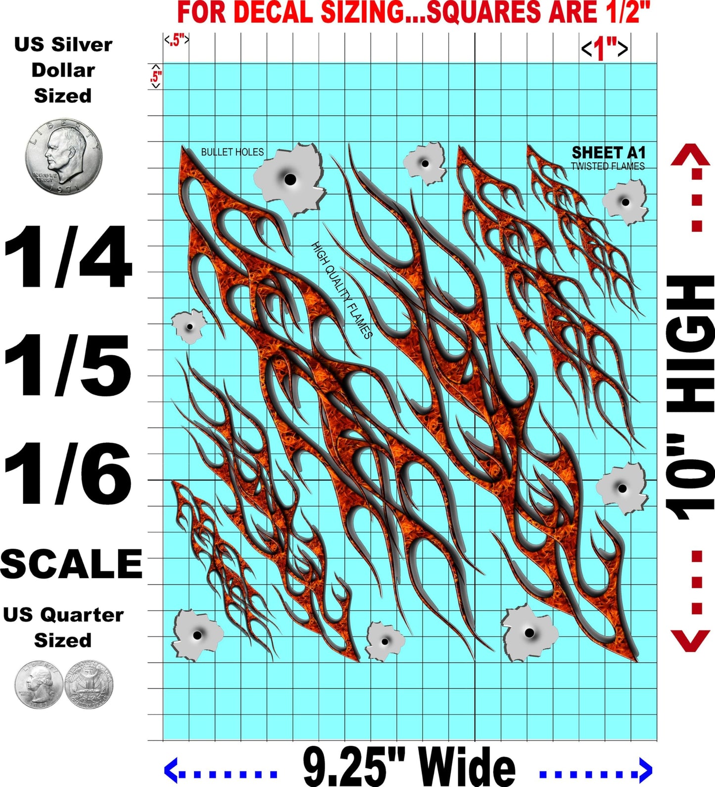 Clear Sheet Twisted Flames A1 Vinyl R/C Racing Sponsor Sticker Gang Sheet-1/4-1/5-1/6th Scale Decal Sticker Radio Control Lexan Body�Die-Cut to Shape-Peel & Stick�Water Slide