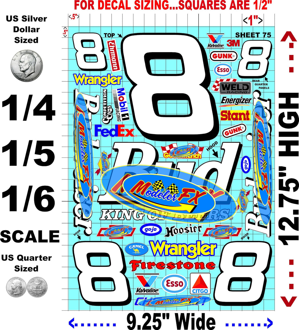 White Vinyl Sheet 75 R/C Racing Sponsor Sticker Gang Sheet Wrench -1/4-1/5 � 1/6th Scale Model Decal Sticker Sheet Radio Control Lexan Body � Die-Cut to Shape - Peel & Stick � Water Slide - Car