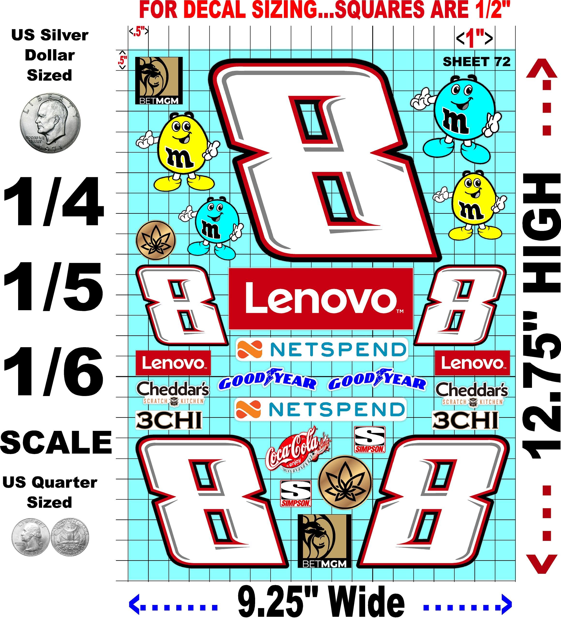 White Vinyl Sheet 72 R/C Racing Sponsor Sticker Gang Sheet Wrench -1/4-1/5 � 1/6th Scale Model Decal Sticker Sheet Radio Control Lexan Body � Die-Cut to Shape - Peel & Stick � Water Slide - Car