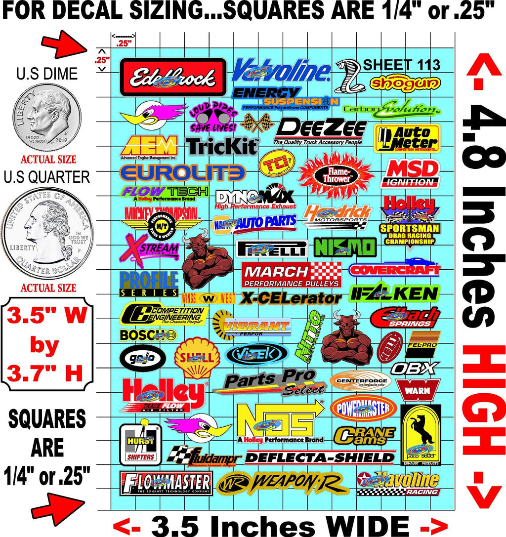 Clear Matte Vinyl Sheet 113 Variety R/C Racing Sponsor Sticker Gang Sheet -1/24 � 1/16th Scale Model Decal Sticker Sheet Radio Control Lexan Body � Die-Cut to Shape - Peel & Stick � Water Slide