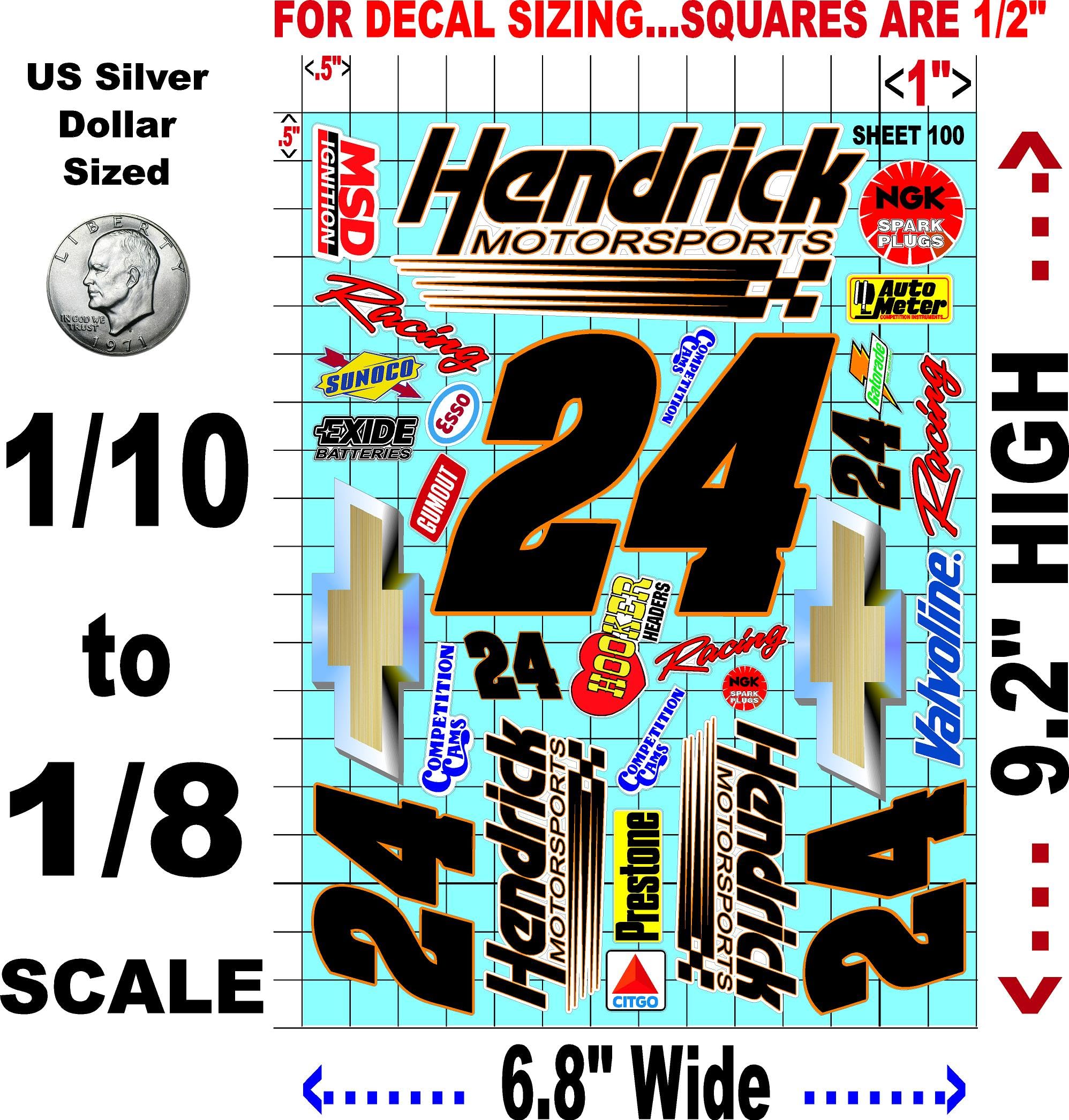Generic White Vinyl Sticker Variety Sheet 100-1/10th - 1/8th Scale Large 6.8"" x 9.2""h Vinyl R/C Model Decal Sticker Sheet Radio Control Lexan Body