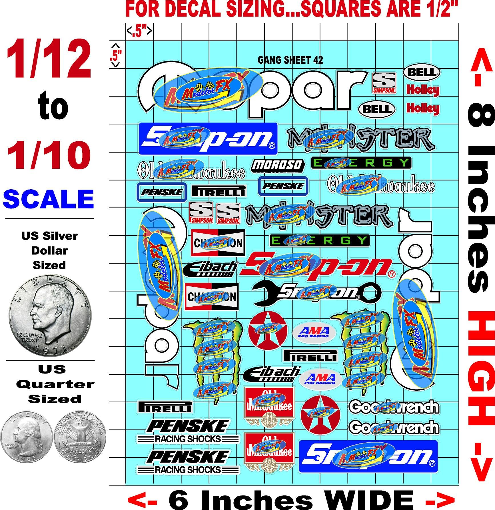 Racing Sponsor Lexan Body Car Racing - Sticker Gang Sheet 42 - White Vinyl 1/12 to 1/10 Scale White Vinyl R/C Model Decal Sticker Sheet Radio Control Lexan Body Decoration