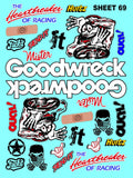White Vinyl Sticker Variety Sheet 69-1/10th - 1/8th Scale Large 6.8" x 9.2"h Vinyl R/C Model Decal Sticker Sheet Radio Control Lexan Body
