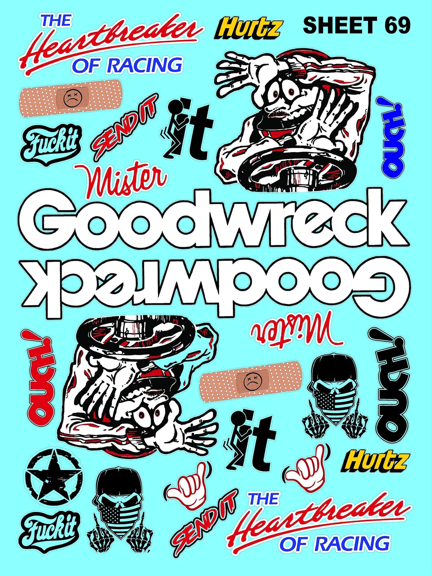 White Vinyl Sticker Variety Sheet 69-1/10th - 1/8th Scale Large 6.8" x 9.2"h Vinyl R/C Model Decal Sticker Sheet Radio Control Lexan Body