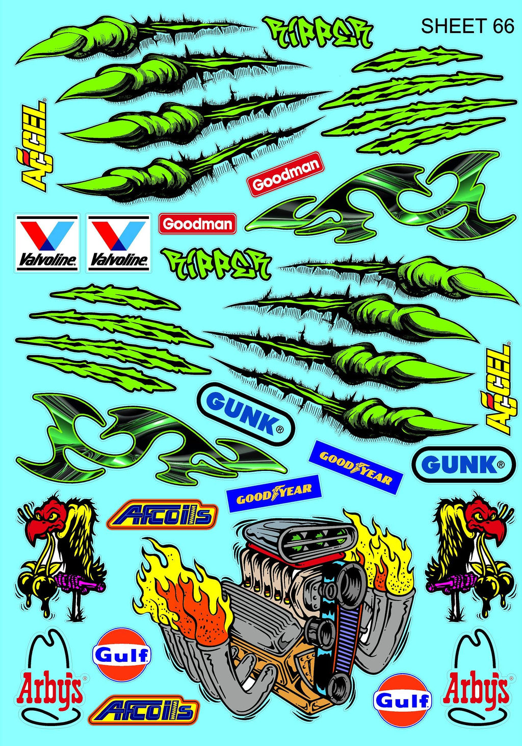 Clear Vinyl Sticker Sheet 66-CLAWZ-R/C Model Decal-1/8-1/10th Scale DIE-Cut-Peel Radio Control | Slot Cars | U/V Printed
