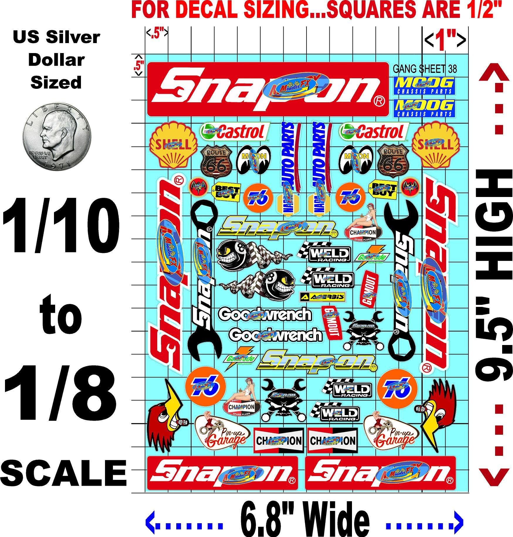White Vinyl R/C Racing Sponsor Sticker Gang Sheet 38-1/8th � 1/10th Scale Model Decal Sticker Sheet R/C Lexan Body - Decorate Your R/c Cars, Boats, Truck Model � Die-Cut to Shape - Peel & Stick