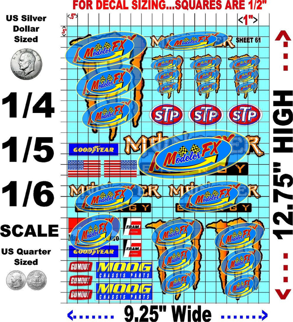 Racing Sponsor Sticker Gang Large Sheet 61-1/4-1/5-1/6th Scale White Vinyl R/C Model Decal Sticker Sheet Radio Control Lexan Body - Decorate Your R/c Cars, Boats, Trucks Other Scale Model Kit.