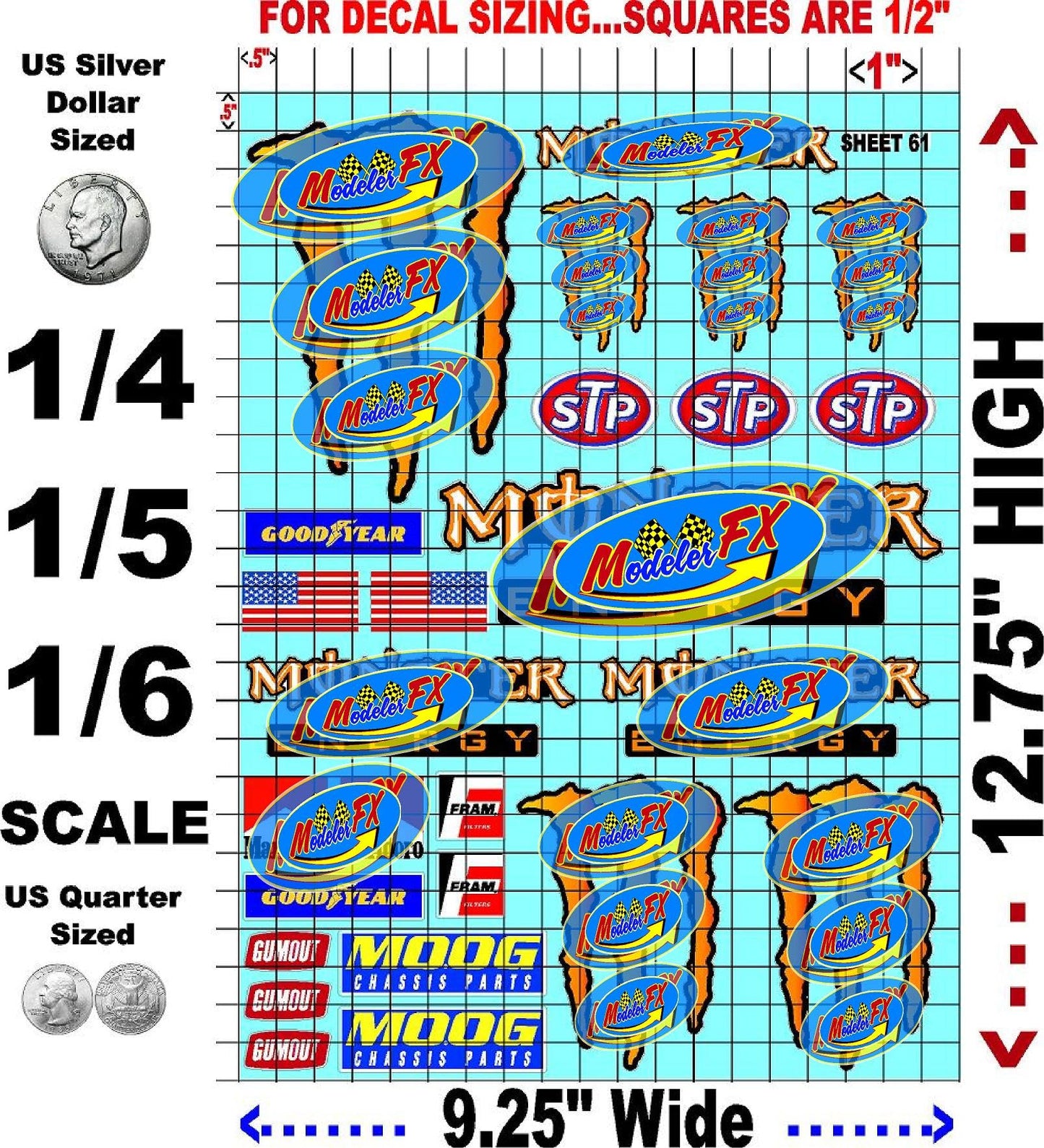 White Vinyl R/C Racing Sponsor Sticker Gang Sheet 61-1/4-1/5 � 1/6th Scale Model Decal Sticker Sheet Radio Control Lexan Body � Die-Cut to Shape - Peel & Stick � Water Slide - Orange - Monsters