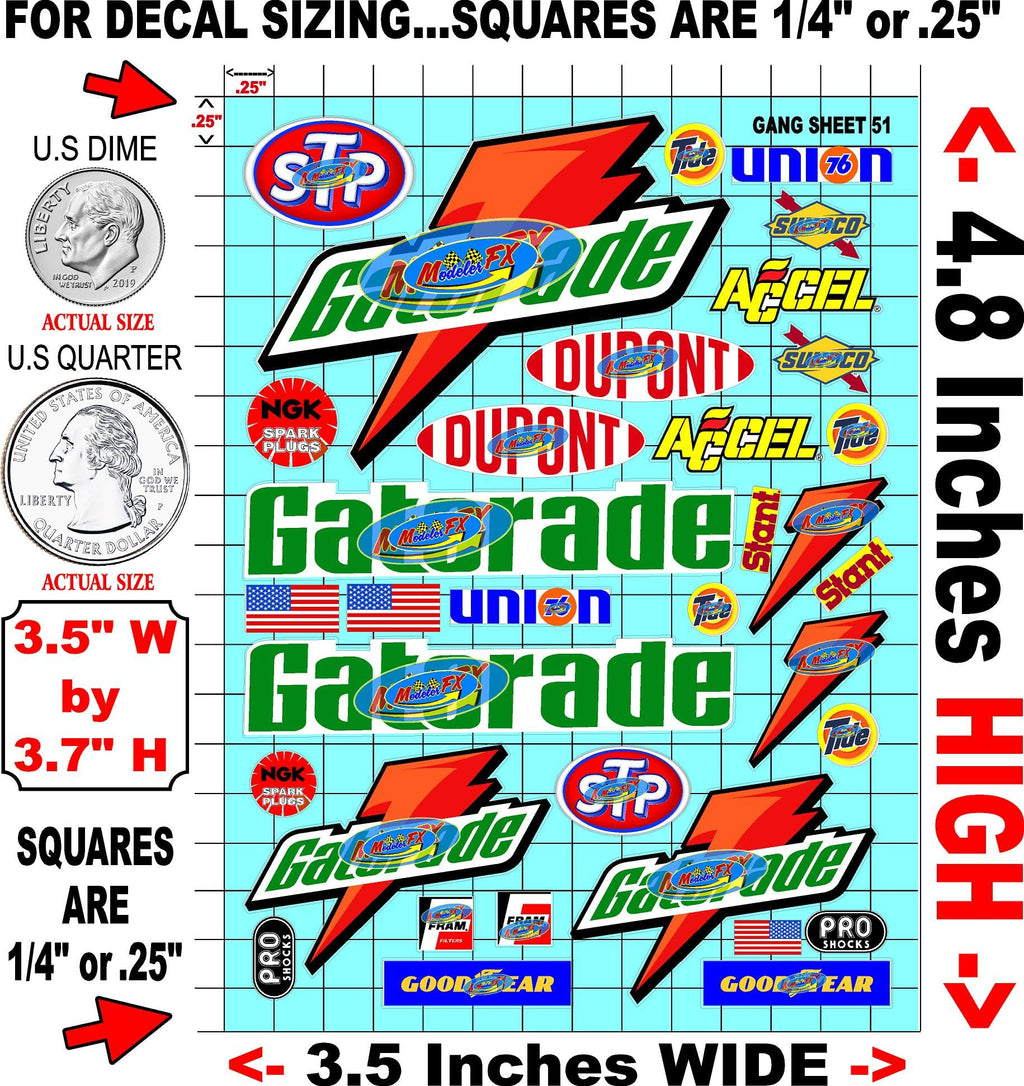 Clear Vinyl R/C Racing Sponsor Sticker Gang Sheet 51-1/24 � 1/16th Scale Model Decal Sticker Sheet Radio Control Lexan Body � Die-Cut to Shape - Peel & Stick � Water Slide