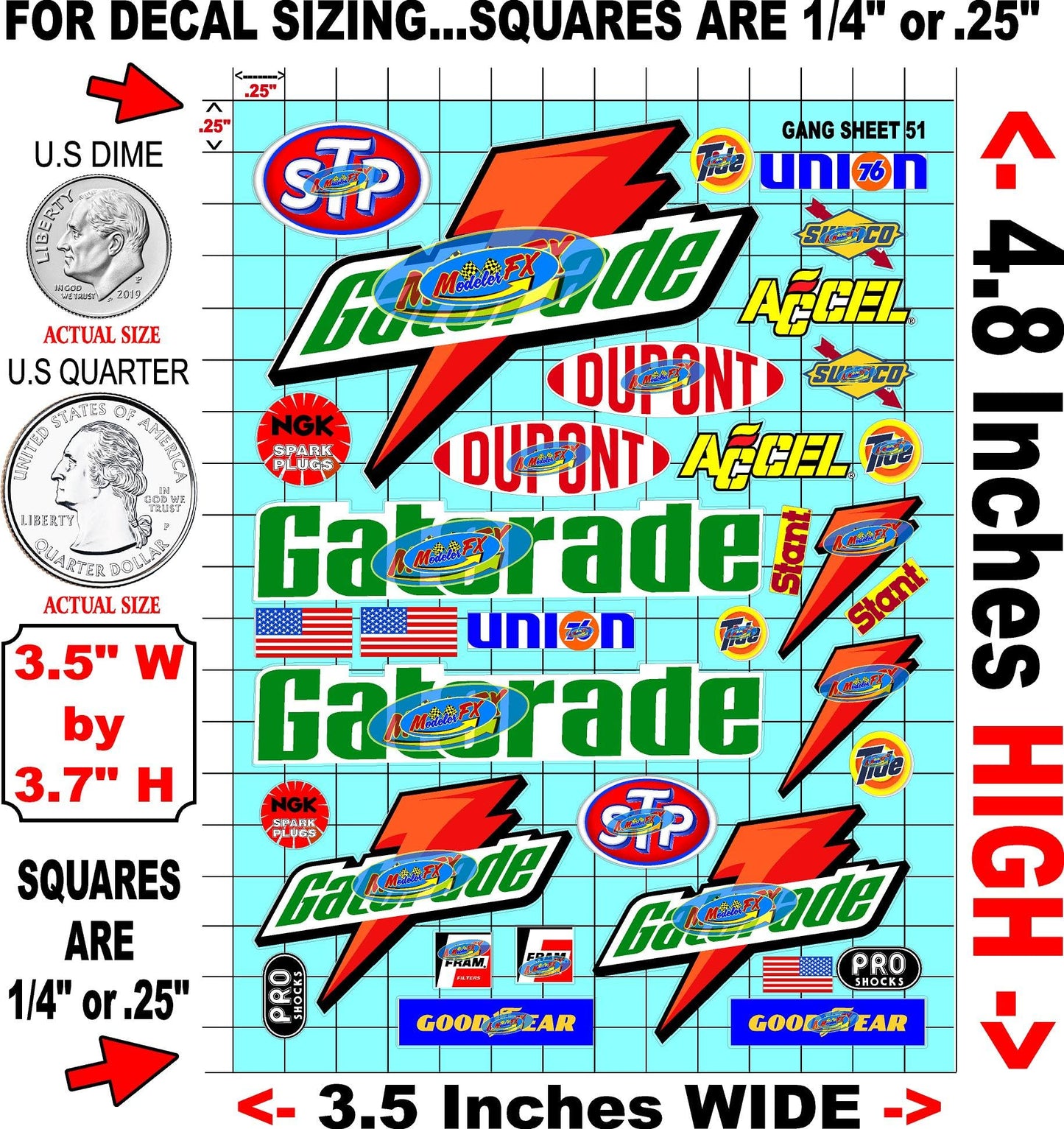 Clear Vinyl R/C Racing Sponsor Sticker Gang Sheet 51-1/24 � 1/16th Scale Model Decal Sticker Sheet Radio Control Lexan Body � Die-Cut to Shape - Peel & Stick � Water Slide