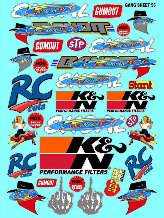 White Vinyl R/C Racing Sponsor Sticker Gang Sheet 55-1/8th � 1/10th Scale Model Decal Sticker Sheet R/C Lexan Body - Decorate Your R/c Cars, Boats, Truck Model � Die-Cut to Shape - Peel & Stick