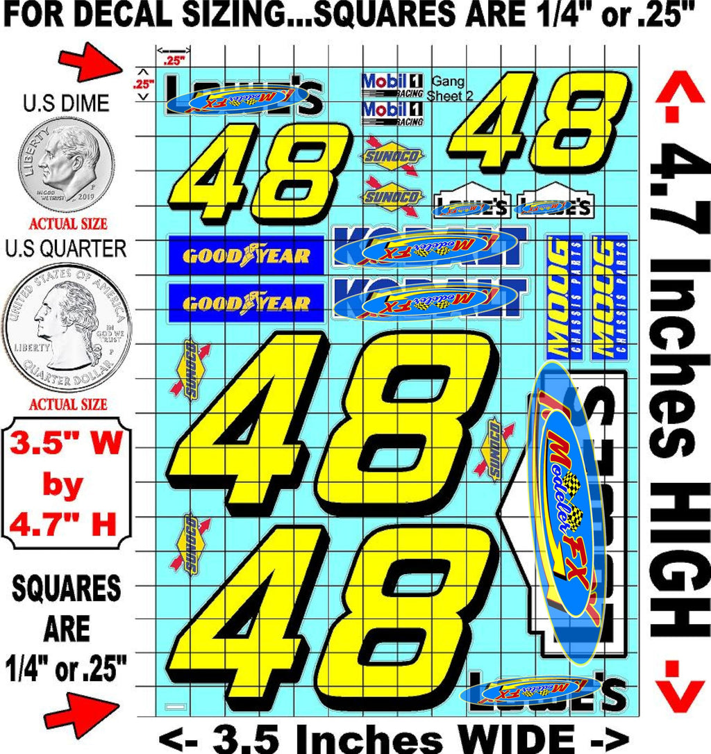 Clear Vinyl Sticker Gang Sheet Lowe 48's Racing Sponsor Lexan Body Car Fits 1/24-1/16 Scale DIE Cut- R/C Model Decal Stickers | Radio Control | Slot Cars | U/V Printed