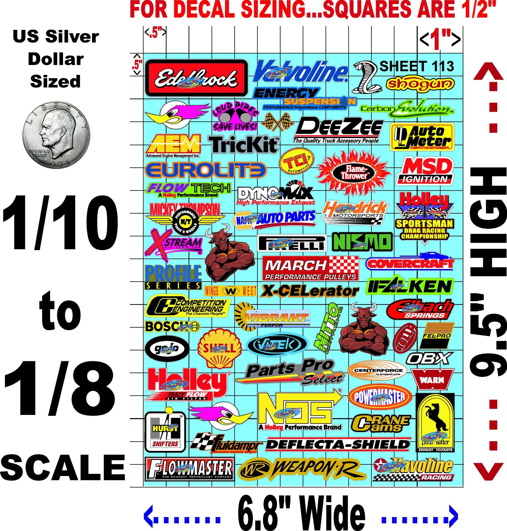 White Vinyl Sticker Sheet 113 Variety-1/10th - 1/8th Scale Large 6.8" x 9.2"h Vinyl R/C Model Decal Sticker Sheet Radio Control Lexan Body