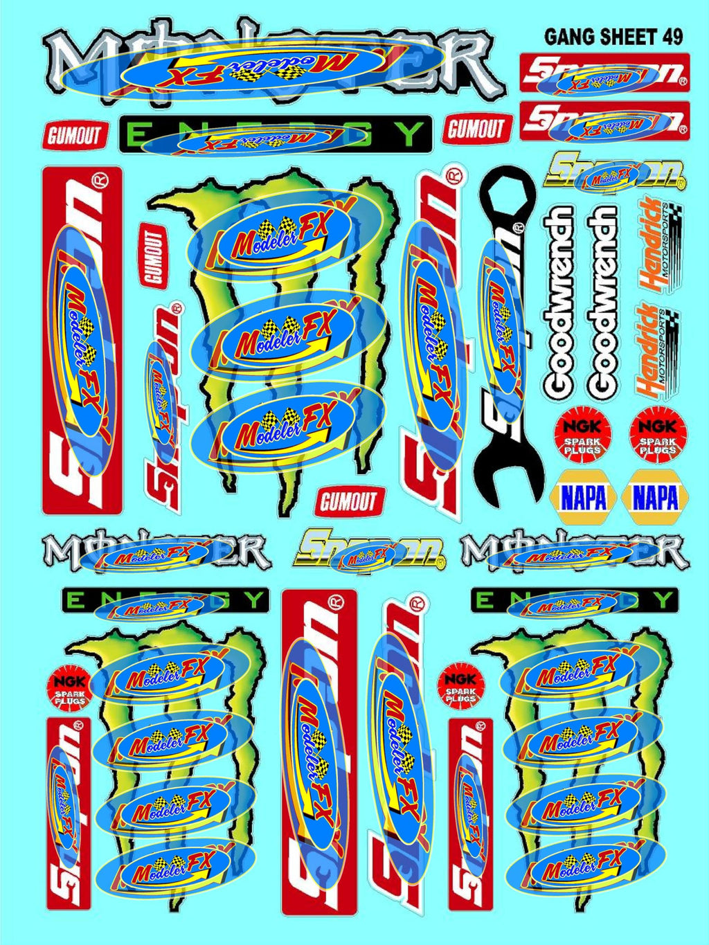 Clear Vinyl R/C Racing Sponsor Sticker Gang Sheet 49-1/4-1/5 � 1/6th Scale Model Decal Sticker Sheet Radio Control Lexan Body � Die-Cut to Shape - Peel & Stick � Water Slide - Vintage