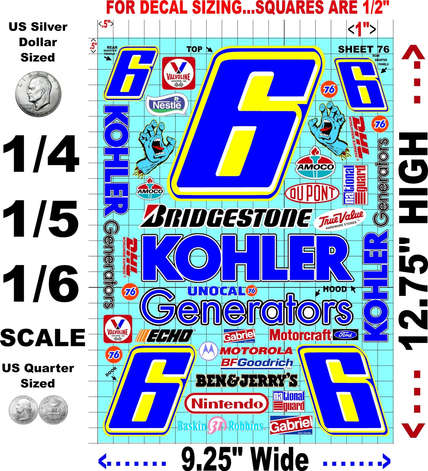 Clear Sheet 76 Vinyl R/C Racing Sponsor Sticker Gang Sheet Wrench -1/4-1/5 � 1/6th Scale Model Decal Sticker Sheet Radio Control Lexan Body � Die-Cut to Shape - Peel & Stick � Water Slide - Car
