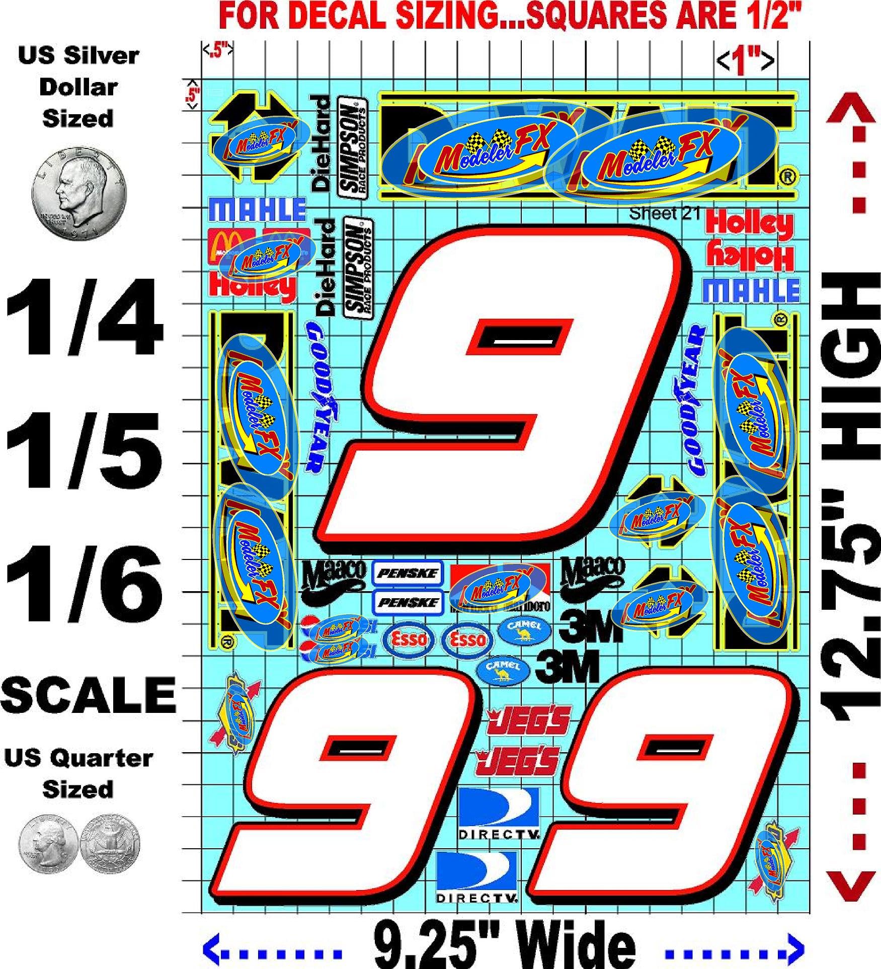 White Vinyl R/C Racing Sponsor Sticker Gang Sheet 21 Walt -1/4-1/5 � 1/6th Scale Model Decal Sticker Sheet Radio Control Lexan Body � Die-Cut to Shape - Peel & Stick � Water Slide 80's