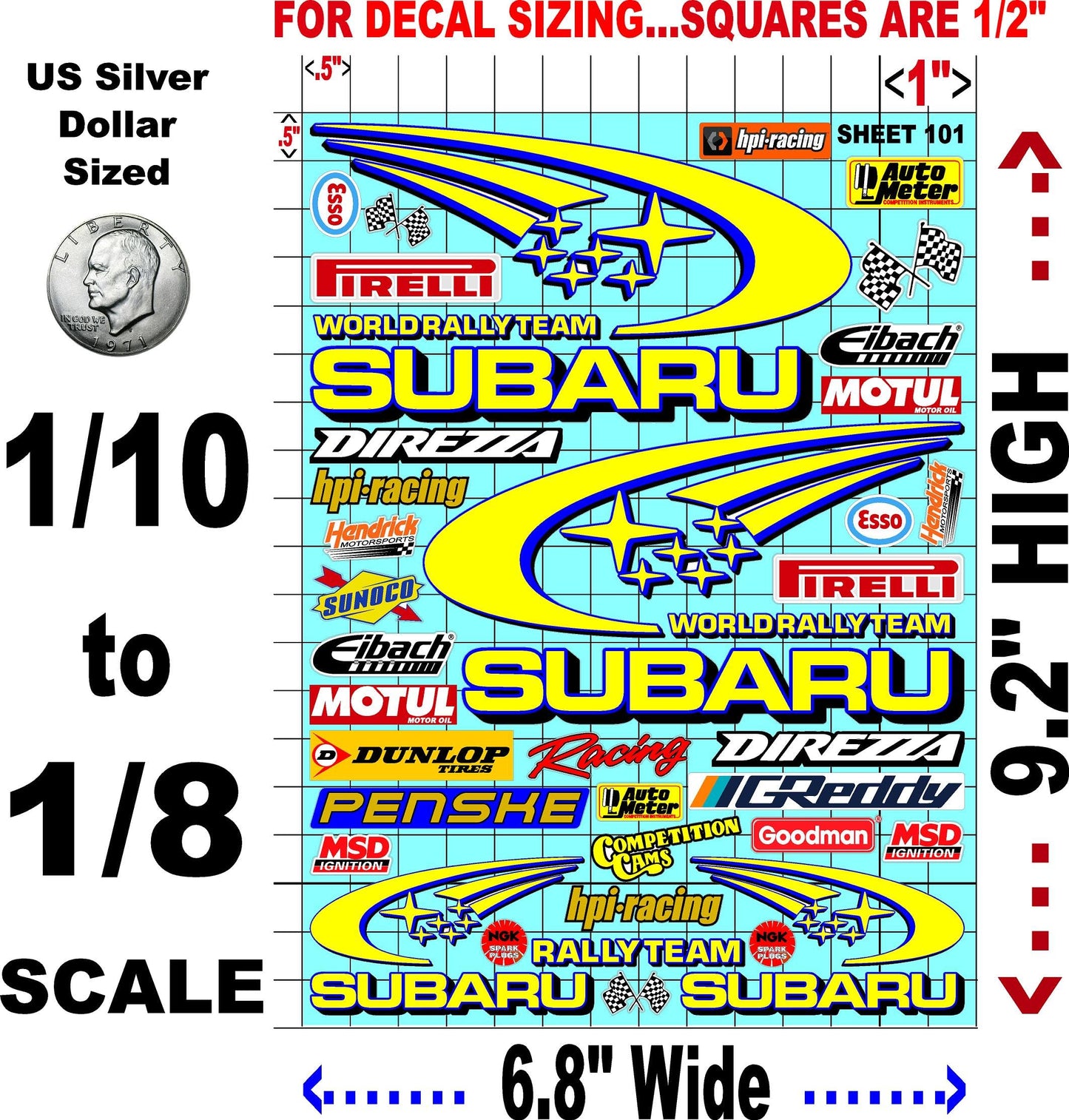 White Vinyl Sticker Variety Sheet 101-1/10th - 1/8th Scale Large 6.8" x 9.2"h Vinyl R/C Model Decal Sticker Sheet Radio Control Lexan Body