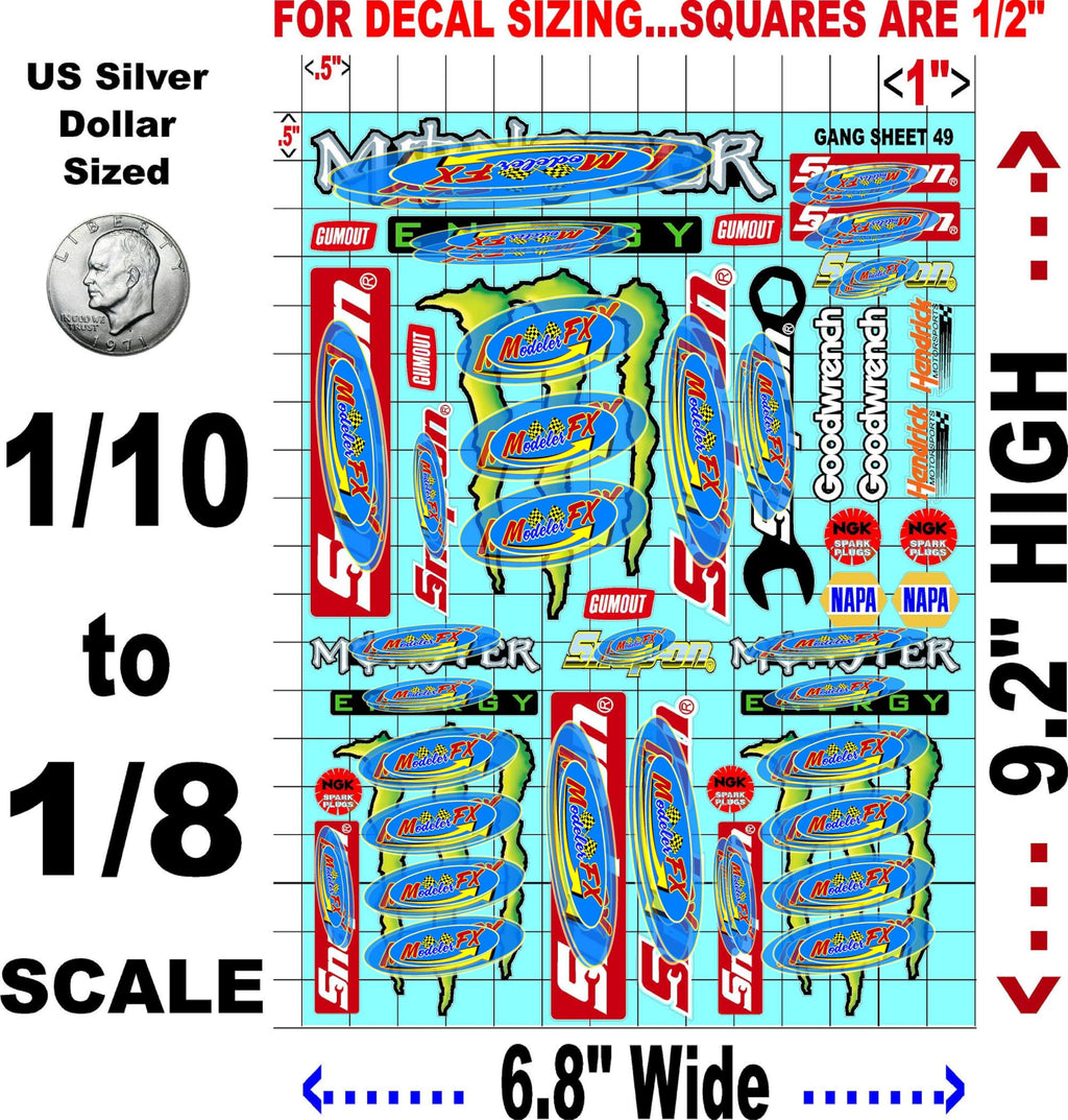 Clear Vinyl R/C Racing Sponsor Sticker Gang Sheet 49-1/8th � 1/10th Scale Model Decal Sticker Sheet R/C Lexan Body - Decorate Your R/c Cars, Boats, Truck Model � Die-Cut to Shape - Peel & Stick