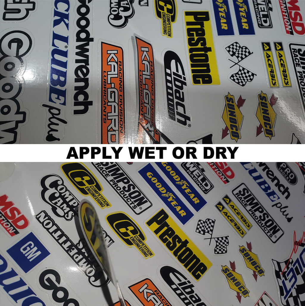 Generic White Vinyl Sheet 107 Variety R/C Racing Sponsor Sticker Gang Sheet Wrench-1/4-1/5�1/6th Scale Model Decal Sticker Sheet Radio Control Lexan Body-Die-Cut to Shape-Peel & Stick�Water Slide-Car