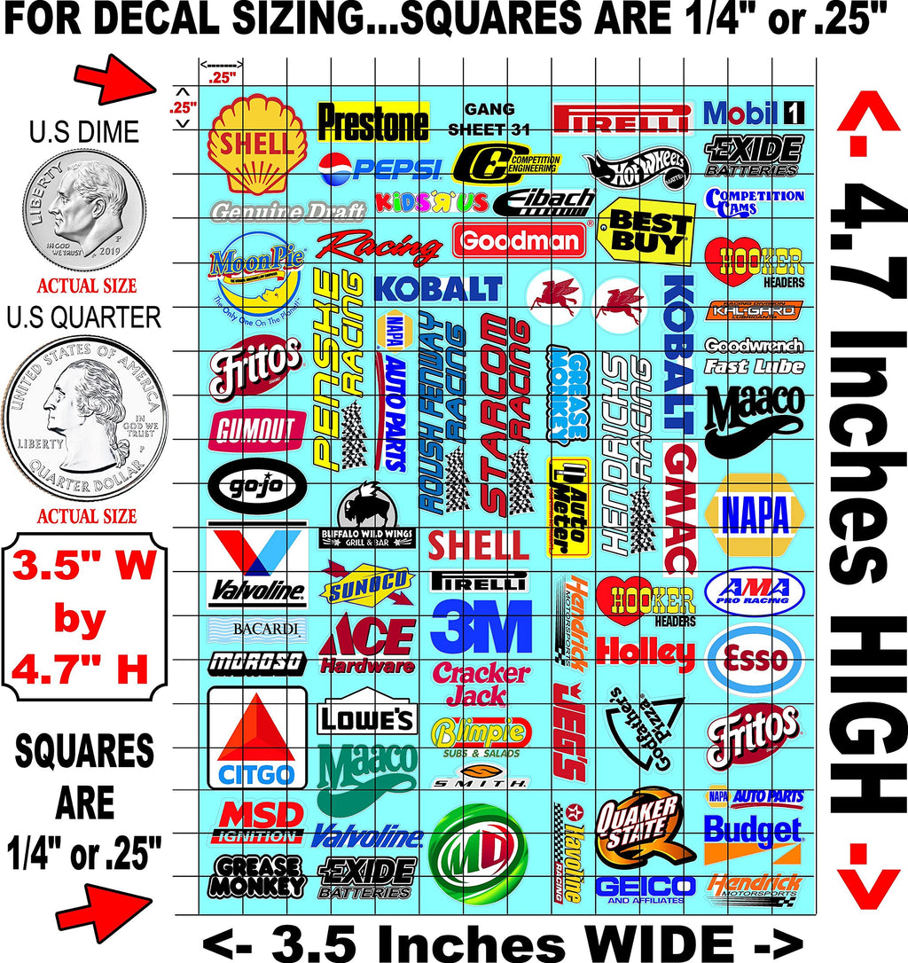 White Vinyl R/C Racing Sponsor Sticker Gang Sheet 31-1/24-1/16th Scale Model Decal Sticker Sheet Radio Control Lexan Body - Decorate Your R/c Cars, Boats, Trucks Scale Model - Peel & Stick