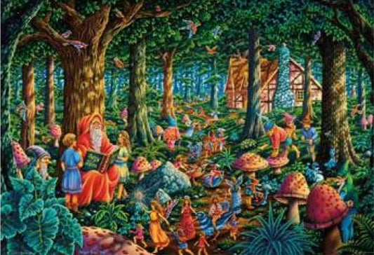 Mfa - Fairy Tales Poster (34 x 24) #3264 Enchanted Forest Fantasy Art Print, Magical Woodland Scene with Mushrooms and Trees, Colorful Fairy Tale Wall Decor