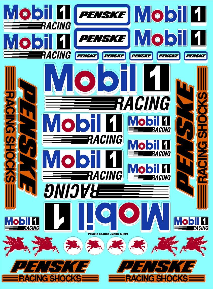 WHITE Vinyl Gloss Penske Mobil Orange R/C Racing Sponsor Sticker Small-1/24-1/16th Scale Model Decal Sticker Radio Control Lexan Body-Graphics for R/c Cars, Boats, Trucks Scale Model–Die-cut to shape