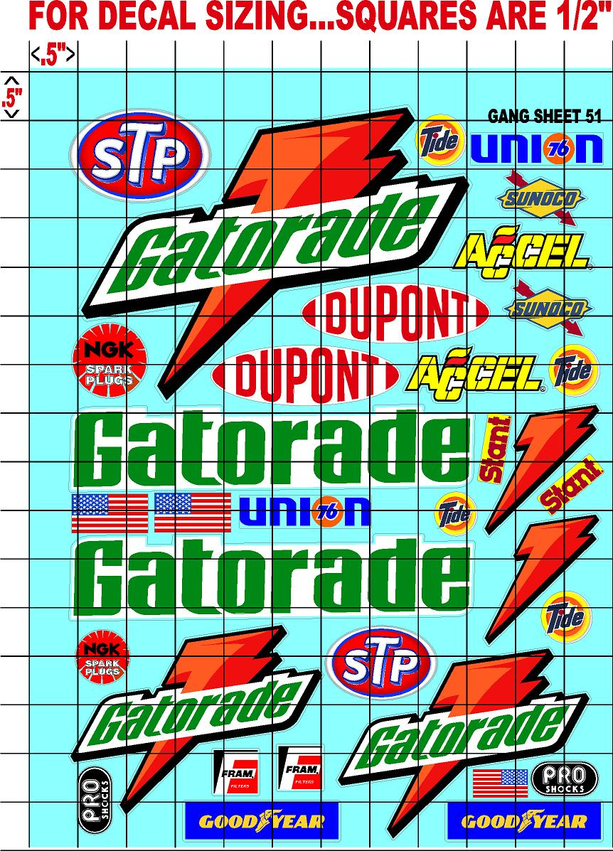 Racing Sponsor Sticker Gang Sheet 51-1/16-1/12-1/10th Scale White Vinyl R/C Model Decal Sticker Sheet Radio Control Lexan Body - Decorate Your R/c Cars, Boats, Trucks Other Scale Model Kit
