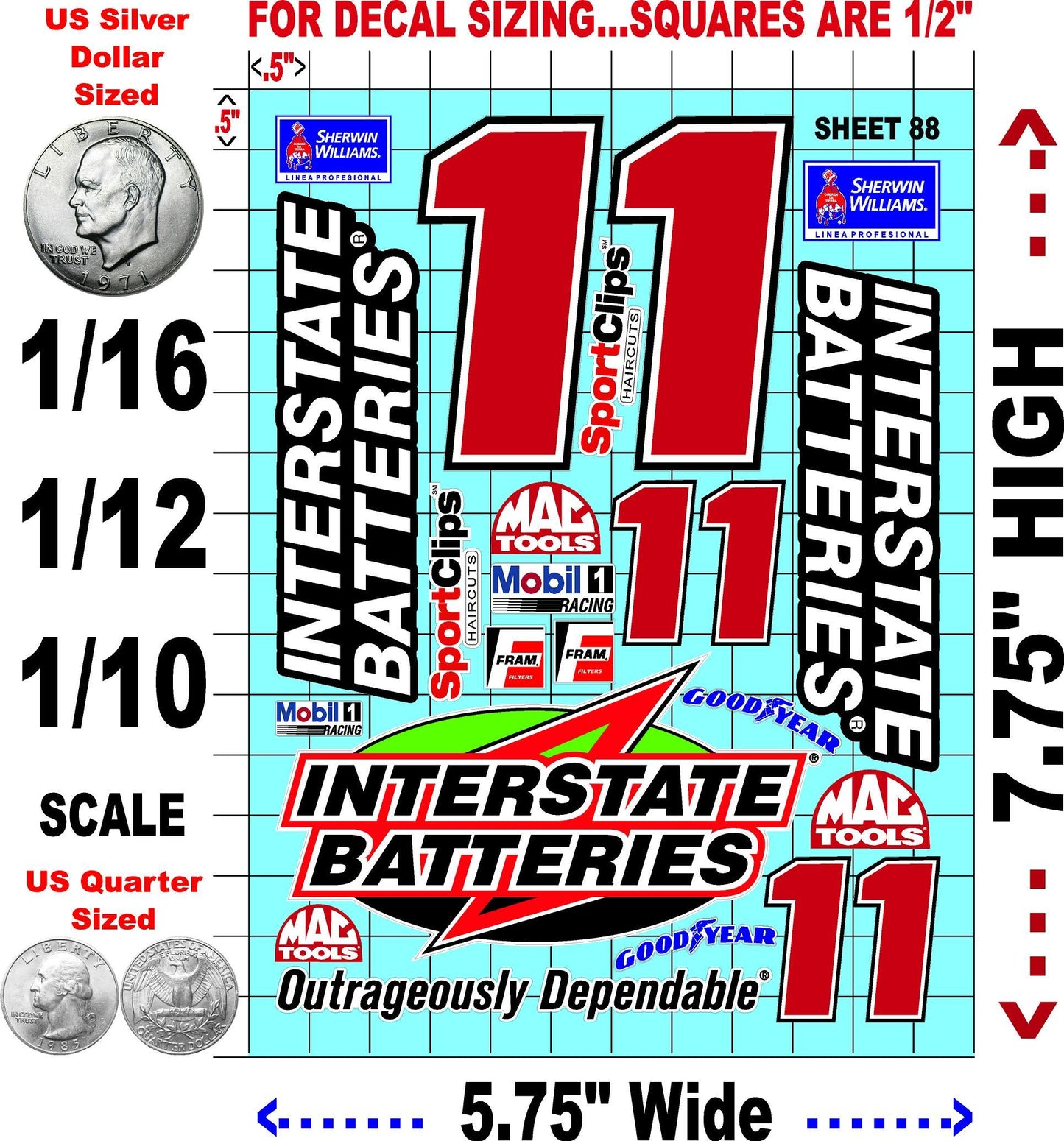 Racing Sponsor Sticker Gang Sheet 88-1/16-1/12-1/10th Scale White Vinyl R/C Model Decal Sticker Sheet Radio Control Lexan Body - Decorate Your R/c Cars, Boats, Trucks Other Scale Model Kit