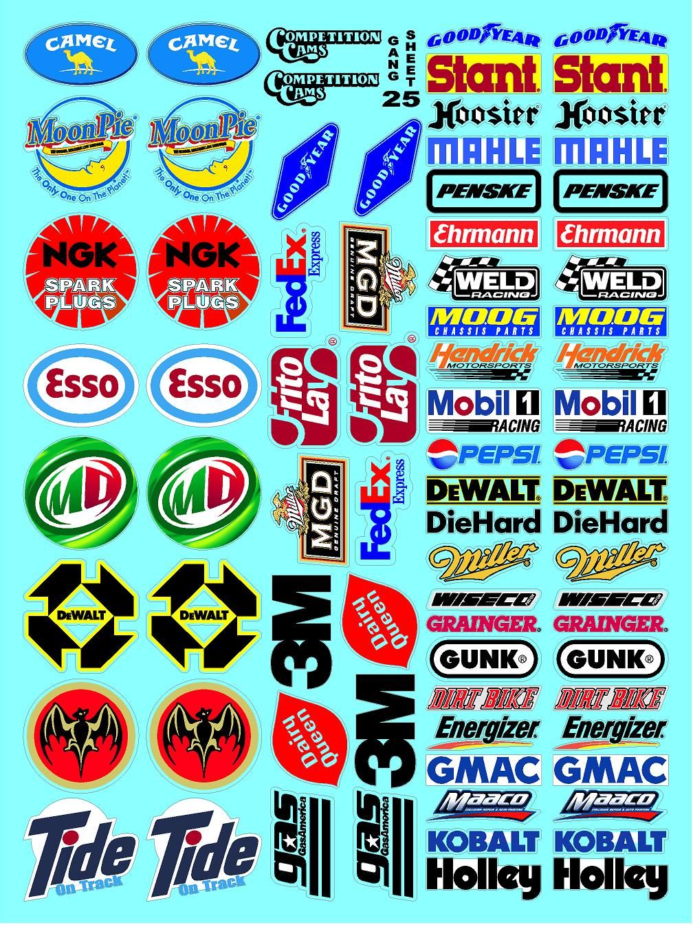 Clear Matte Finish Vinyl Sheet 25 R/C Stockcar Vinyl R/C Racing Sponsor Sticker Small-1/24-1/16th Scale Model Decal Sticker Radio Control Lexan Body-Graphics for R/c Cars, Boats, Trucks Scale Model–Die-Cut