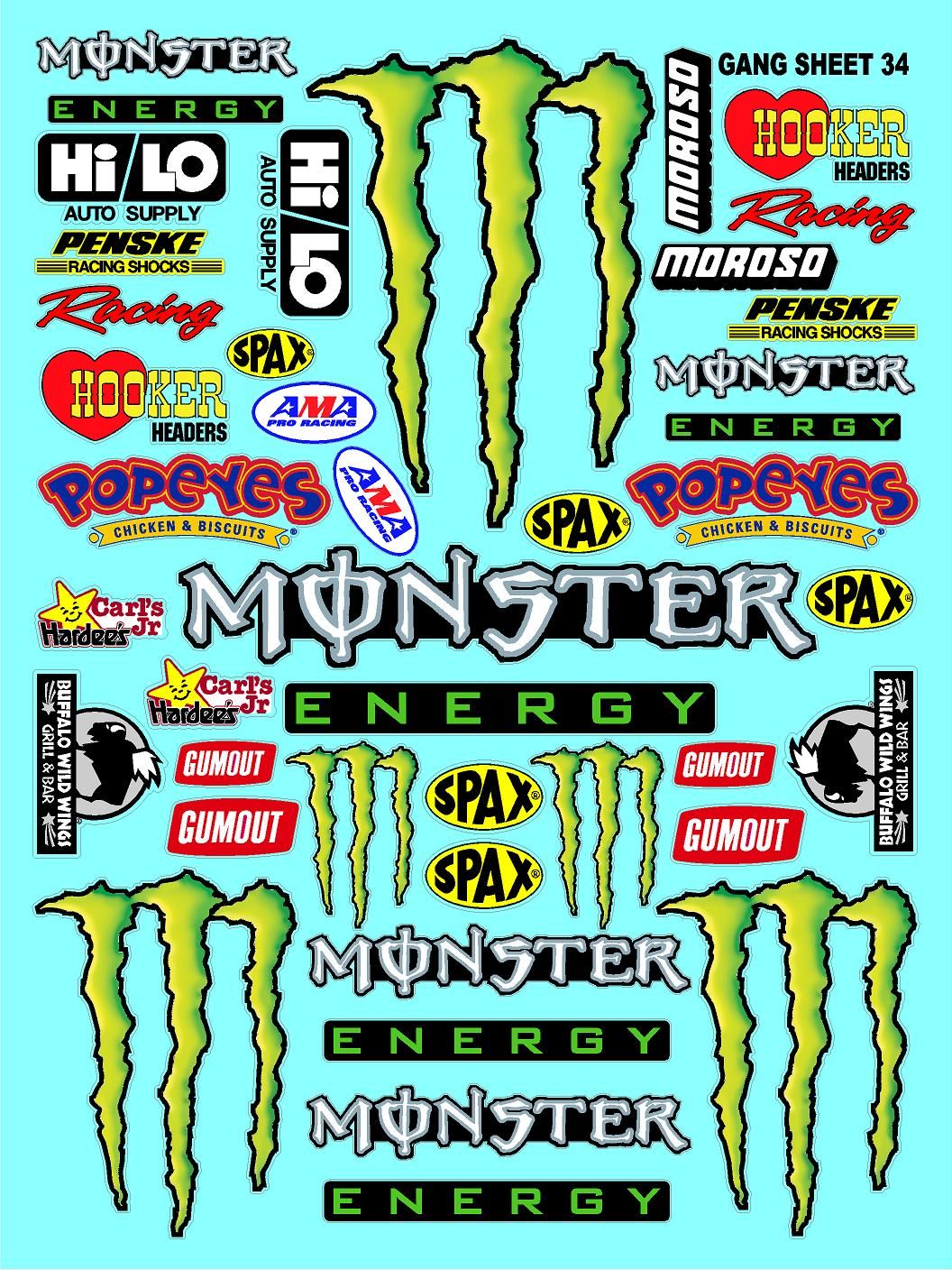 Clear Matte Finish Vinyl Monster Sheet 34 R/C Stockcar Vinyl R/C Racing Sponsor Sticker Small-1/24-1/16th Scale Model Decal Sticker Radio Control Lexan Body-Graphics for R/c Cars, Boats, Trucks Scale Model–Die-Cut