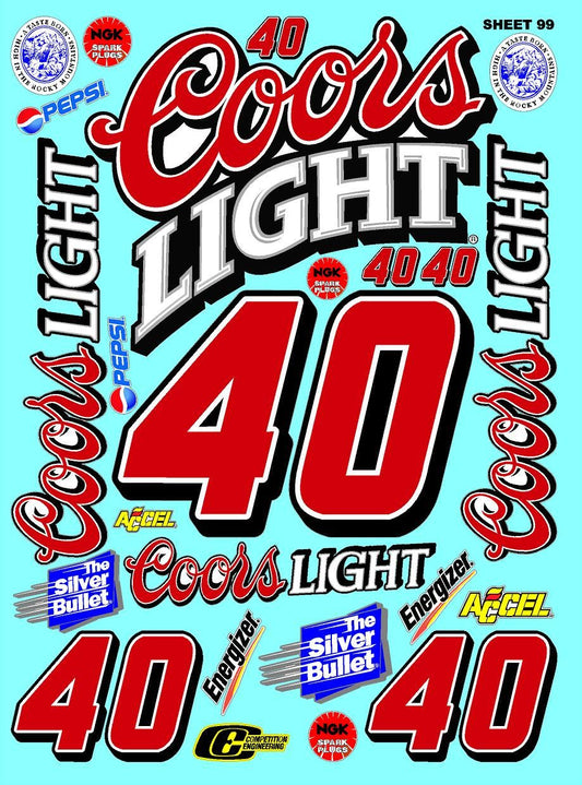 Clear Matte Finish Vinyl Sheet 99 Coors Light Vavoline R/C Stockcar Vinyl R/C Racing Sponsor Sticker Small-1/24-1/16th Scale Model Decal Sticker Radio Control Lexan Body-Graphics for R/c Cars, Boats, Trucks Scale Model–Die-Cut