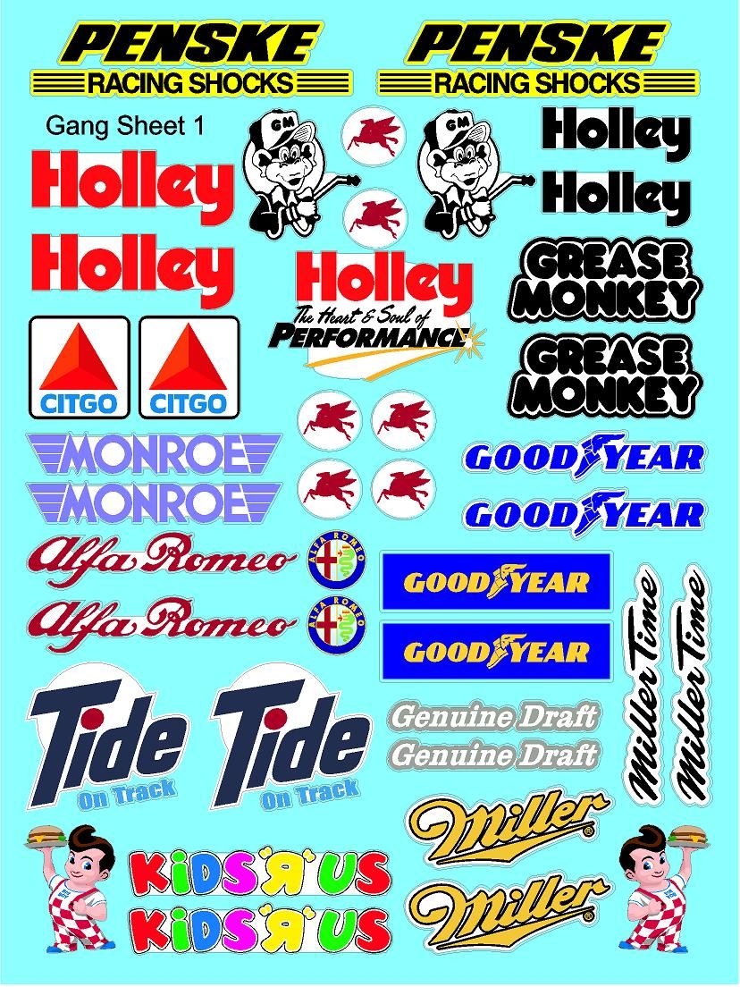 Racing Sponsor Sticker Gang Sheet 1-1/16-1/12-1/10th Scale White Vinyl R/C Model Decal Sticker Sheet Radio Control Lexan Body - Decorate Your R/c Cars, Boats, Trucks Other Scale Model Kit