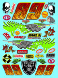 Clear Matte Finish Vinyl Sticker Variety Sheet 80-1/10th - 1/8th Scale Large 6.8" x 9.2"h Vinyl R/C Model Decal Sticker Sheet Radio Control Lexan Body
