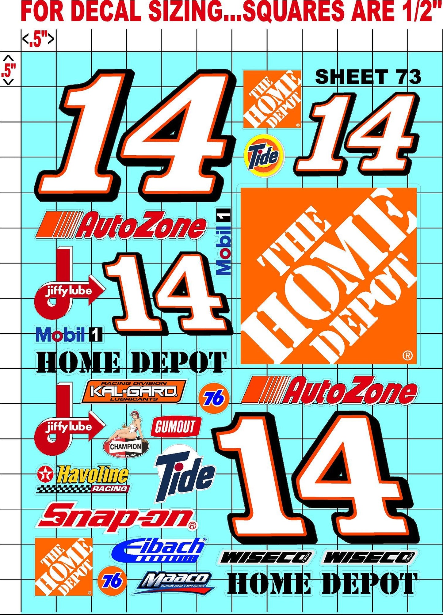 Racing Sponsor Sticker Gang Sheet 73-1/16-1/12-1/10th Scale White Vinyl R/C Model Decal Sticker Sheet Radio Control Lexan Body - Decorate Your R/c Cars, Boats, Trucks Other Scale Model Kit