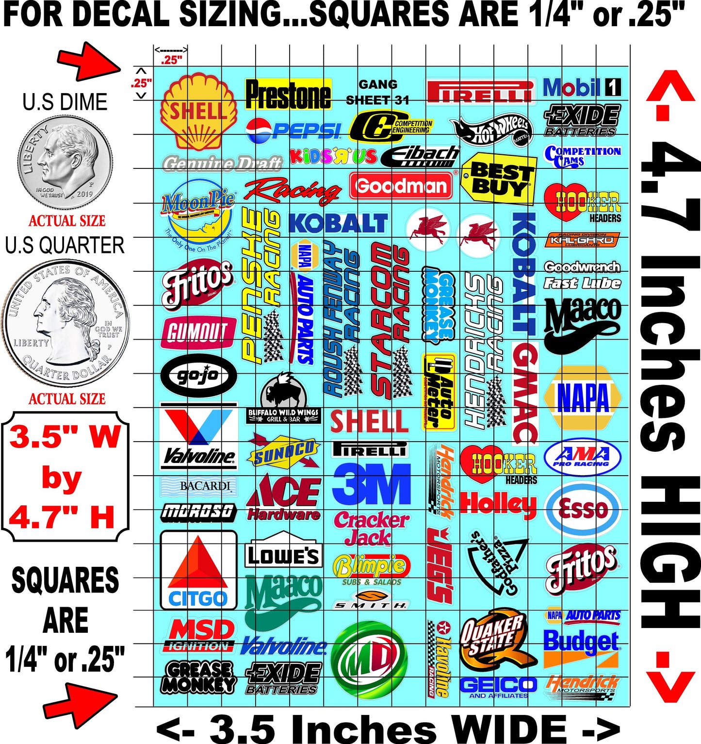 Clear Matte Finish Vinyl Sheet 31 R/C Stockcar Vinyl R/C Racing Sponsor Sticker Small-1/24-1/16th Scale Model Decal Sticker Radio Control Lexan Body-Graphics for R/c Cars, Boats, Trucks Scale Model–Die-Cut
