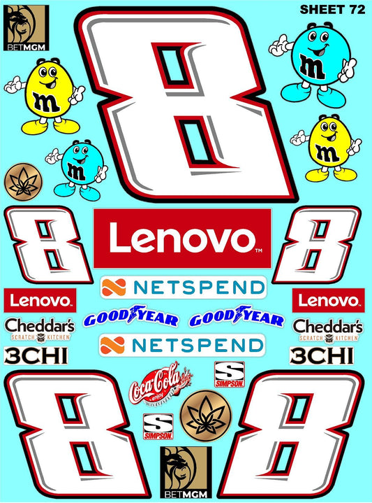 Clear Matte Finish Vinyl Kyle Busch Sheet 72 R/C Stockcar Vinyl R/C Racing Sponsor Sticker Small-1/24-1/16th Scale Model Decal Sticker Radio Control Lexan Body-Graphics for R/c Cars, Boats, Trucks Scale Model–Die-Cut