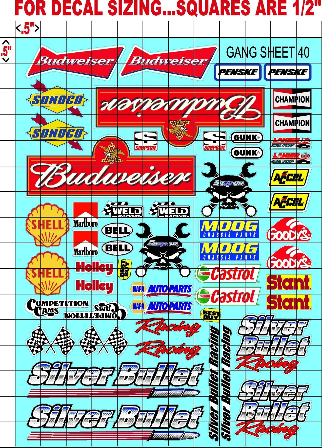 Racing Sponsor Sticker Gang Sheet 40-1/16-1/12-1/10th Scale White Vinyl R/C Model Decal Sticker Sheet Radio Control Lexan Body - Decorate Your R/c Cars, Boats, Trucks Other Scale Model Kit