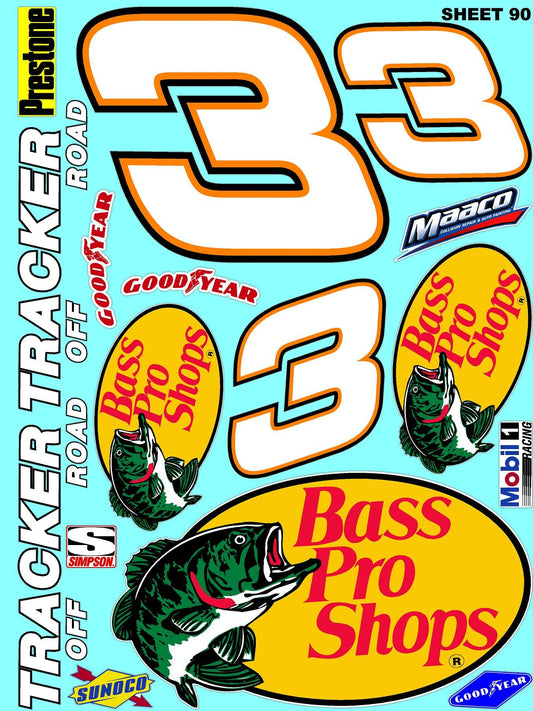 Clear Matte Finish Vinyl Bass Pro Shop Sheet 90 R/C Stockcar Vinyl R/C Racing Sponsor Sticker Small-1/24-1/16th Scale Model Decal Sticker Radio Control Lexan Body-Graphics for R/c Cars, Boats, Trucks Scale Model–Die-Cut