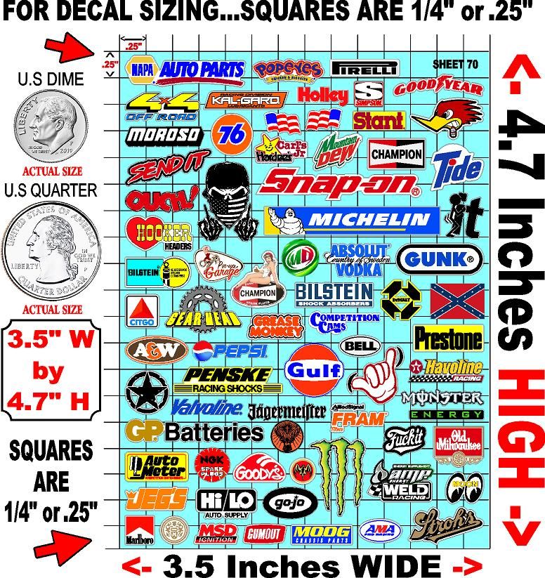 Clear Matte Finish Vinyl Variety Sheet 70 R/C Stockcar Vinyl R/C Racing Sponsor Sticker Small-1/24-1/16th Scale Model Decal Sticker Radio Control Lexan Body-Graphics for R/c Cars, Boats, Trucks Scale Model–Die-Cut