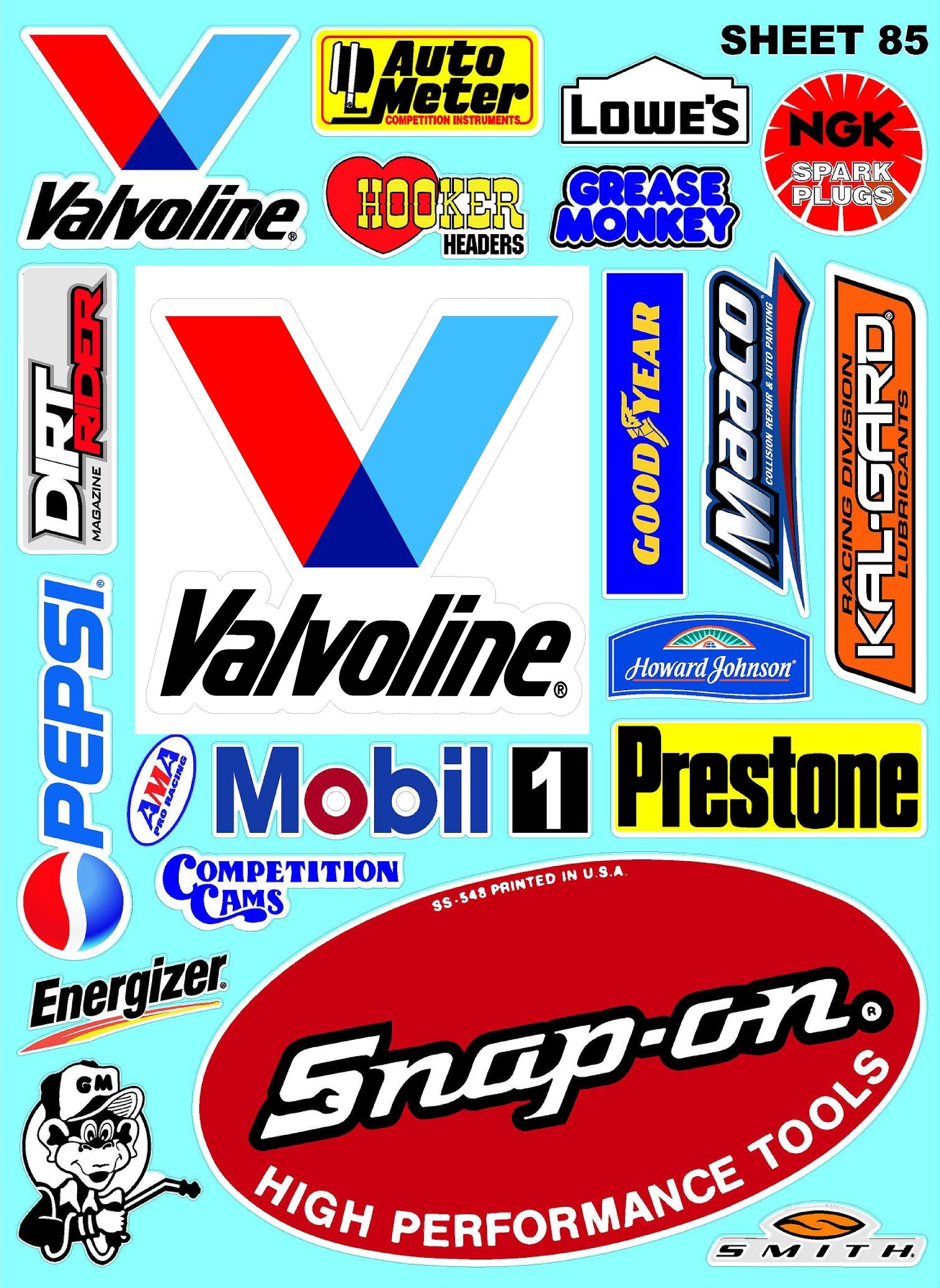 Clear Matte Finish Vinyl Sticker Variety Sheet 85-1/10th - 1/8th Scale Large 6.8" x 9.2"h Vinyl R/C Model Decal Sticker Sheet Radio Control Lexan Body