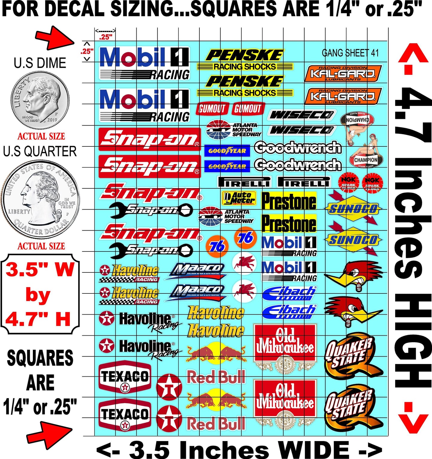 White Vinyl Gloss Sheet 41 Stockcar Vinyl R/C Racing Sponsor Sticker Small-1/24-1/16th Scale Model Decal Sticker Radio Control Lexan Body-Graphics for R/c Cars, Boats, Trucks Scale Model–Die-Cut