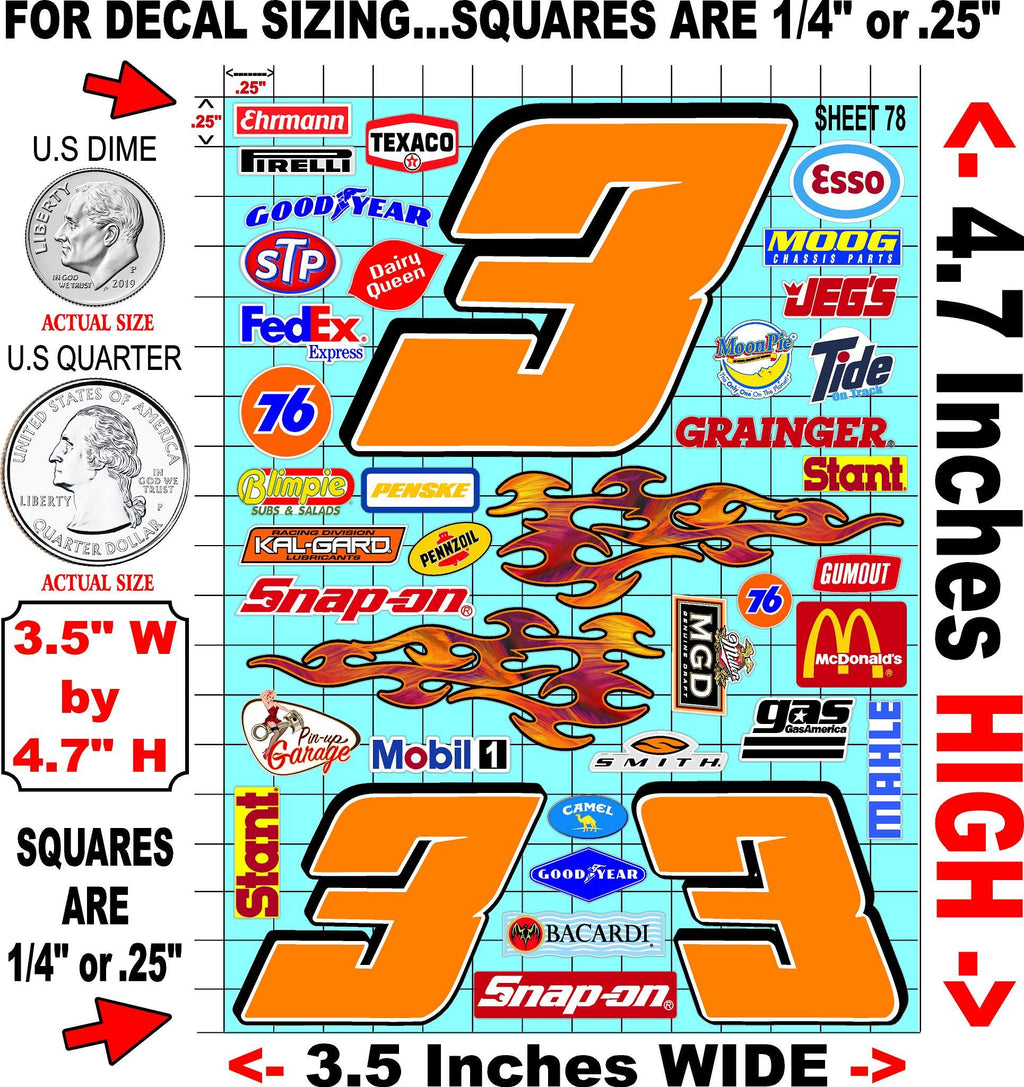 White Vinyl Gloss Sheet 78 Stockcar Vinyl R/C Racing Sponsor Sticker Small-1/24-1/16th Scale Model Decal Sticker Radio Control Lexan Body-Graphics for R/c Cars, Boats, Trucks Scale Model–Die-Cut