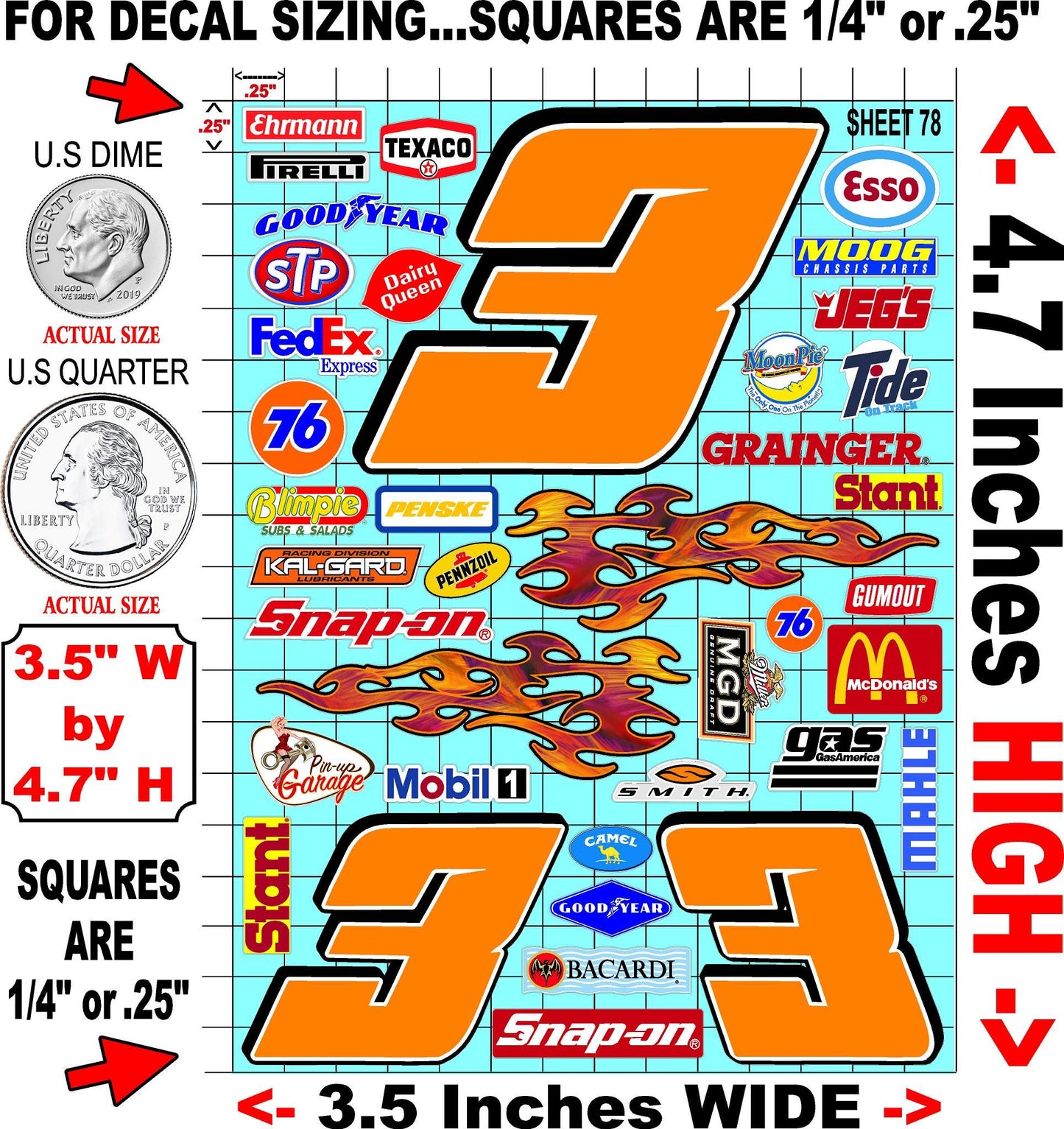 White Vinyl Gloss Sheet 78 Stockcar Vinyl R/C Racing Sponsor Sticker Small-1/24-1/16th Scale Model Decal Sticker Radio Control Lexan Body-Graphics for R/c Cars, Boats, Trucks Scale Model–Die-Cut